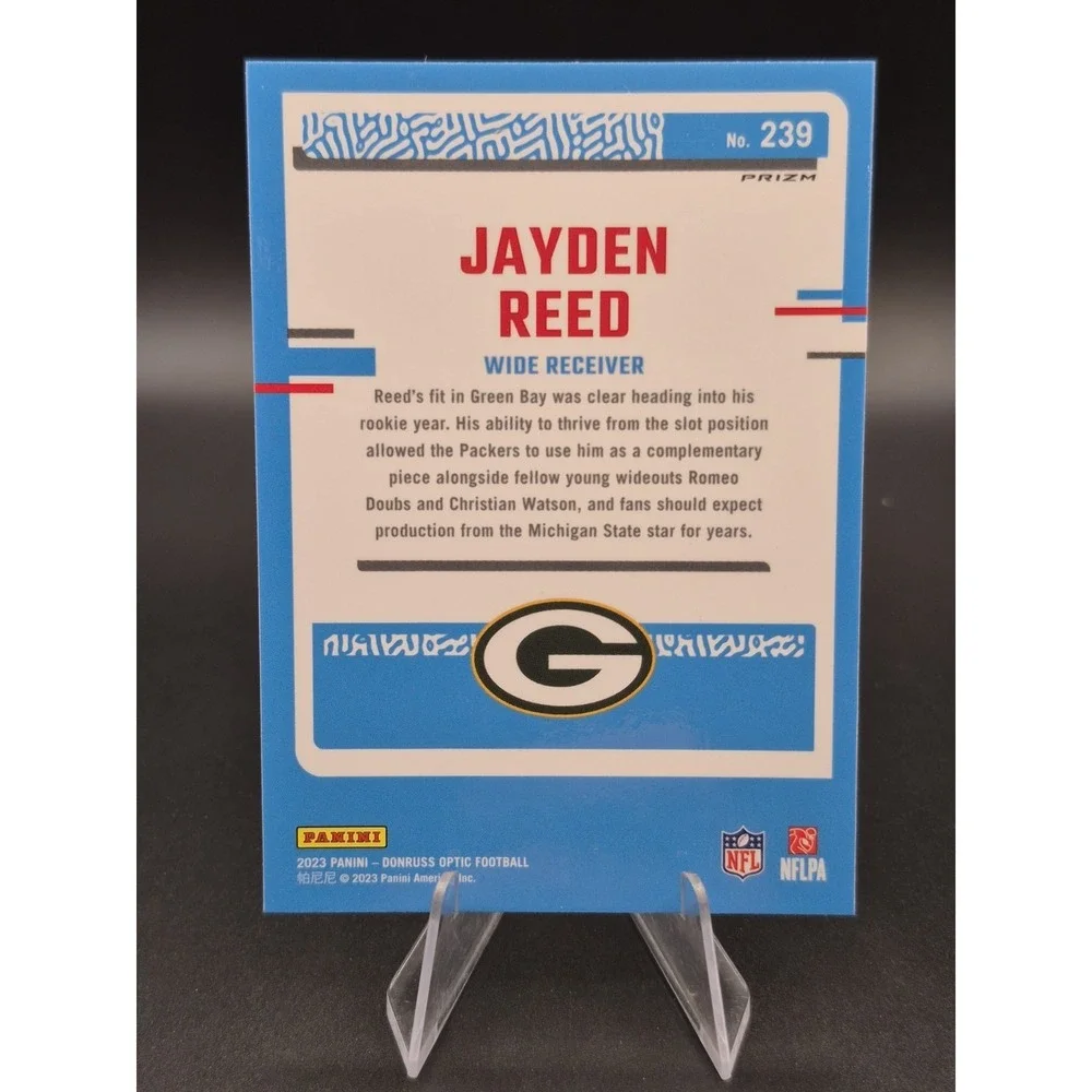 Jayden Reed 2023 Donruss Optic Blue Star Emoji SSP Rated Rookie Packers #239